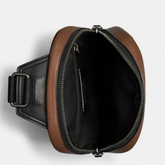 NWT COACH Graham Pack Sling Backpack Smooth Calf Leather Gunmetal/Saddle - Picture 5 of 6